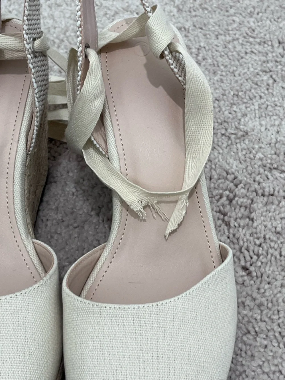 Espadrille Wedge Sandal in Light Beige Cream Tan with Ankle Tie Size: 10